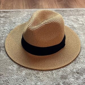 Tan Straw Fedora with Black Band